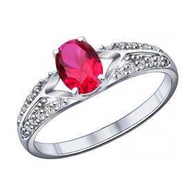 Серебряное кольцо SOKOLOV 84010013 с фианитом и рубиновым корундом 84010013 фото