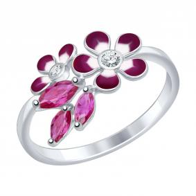 Серебряное кольцо SOKOLOV 84010031 с фианитом, эмалью и рубиновым корундом 84010031 фото