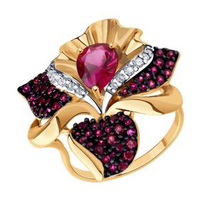 Кольцо из золочёного серебра SOKOLOV 84010036 с фианитом и рубиновым корундом 84010036 фото