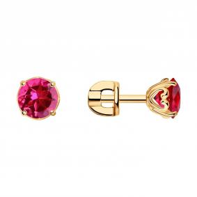Серьги из золочёного серебра SOKOLOV 84020038 с рубиновым корундом 84020038 фото