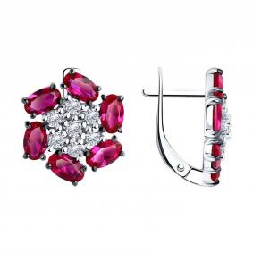 Серебряные серьги SOKOLOV 84020040-91 с фианитом и рубиновым корундом 84020040-91 фото