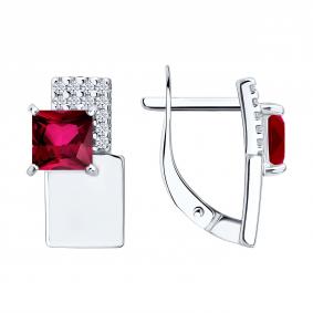 Серебряные серьги SOKOLOV 84020046 с фианитом и рубиновым корундом 84020046 фото