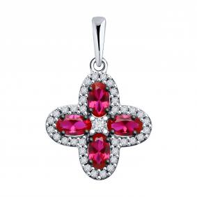 Серебряная подвеска SOKOLOV 84030010 с фианитом и рубиновым корундом 84030010 фото