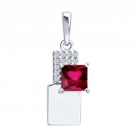 Серебряная подвеска SOKOLOV 84030011 с фианитом и рубиновым корундом 84030011 фото