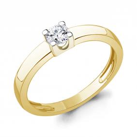 Кольцо из лимонного золота AQUAMARINE 860090ж с бриллиантом выращенным 860090ж фото