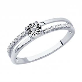 Серебряное кольцо SOKOLOV 87010066 с фианитом и бриллиантом 87010066 фото