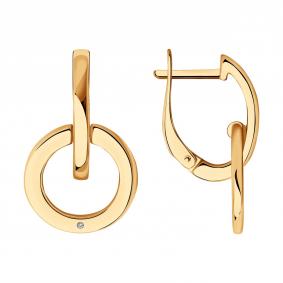 Серьги из золочёного серебра SOKOLOV 87020040 с бриллиантом 87020040 фото