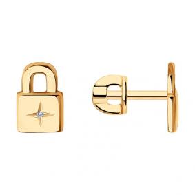 Серьги из золочёного серебра SOKOLOV 87020042 с бриллиантом 87020042 фото