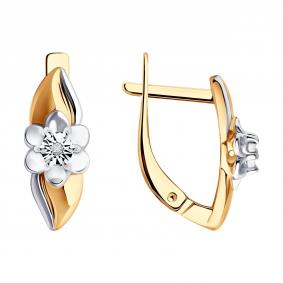 Серьги из золочёного серебра SOKOLOV 87020111 с бриллиантом 87020111 фото