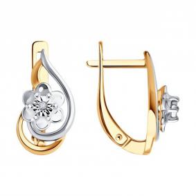 Серьги из золочёного серебра SOKOLOV 87020112 с бриллиантом 87020112 фото