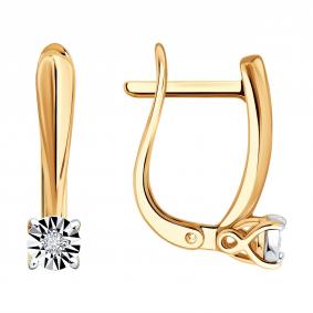 Серьги из золочёного серебра SOKOLOV 87020126 с бриллиантом 87020126 фото