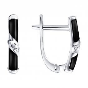 Серебряные серьги SOKOLOV 87020127 с бриллиантом и эмалью 87020127 фото