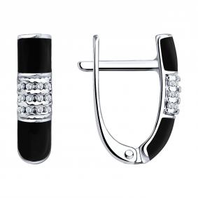 Серебряные серьги SOKOLOV 87020135 с бриллиантом и эмалью 87020135 фото