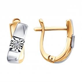 Серьги из золочёного серебра SOKOLOV 87020136 с бриллиантом 87020136 фото