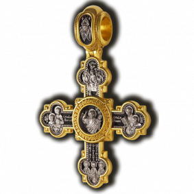 Серебряная подвеска-крест Господь Вседержитель. Святая Троица, Василий Великий, Иоанн Златоуст и Григорий Богослов. Николай Угодник ЮЗ Елизавета 8708 8708 фото