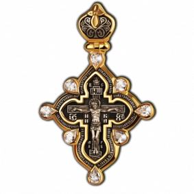 Серебряная подвеска-крест Распятие Христово. Казанская икона Божией Матери. Молитва Да воскреснет Бог ЮЗ Елизавета с фианитом 8714-8ф 8714-8ф фото