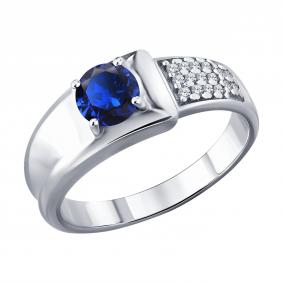 Серебряное кольцо SOKOLOV 88010080 с фианитом и сапфировым корундом 88010080 фото