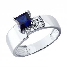Серебряное кольцо SOKOLOV 88010081 с фианитом и сапфировым корундом 88010081 фото