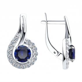 Серебряные серьги SOKOLOV 88020065-91 с фианитом и сапфировым корундом 88020065-91 фото