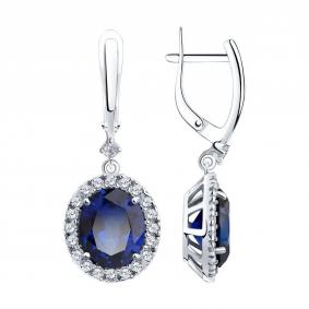 Серебряные серьги SOKOLOV 88020069-91 с фианитом и сапфировым корундом 88020069-91 фото