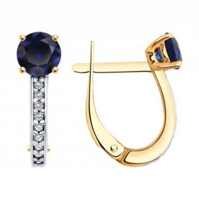 Серьги из золочёного серебра SOKOLOV 88020079-91 с фианитом и сапфировым корундом 88020079-91 фото