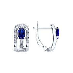 Серебряные серьги SOKOLOV 88020085 с фианитом и сапфировым корундом 88020085 фото