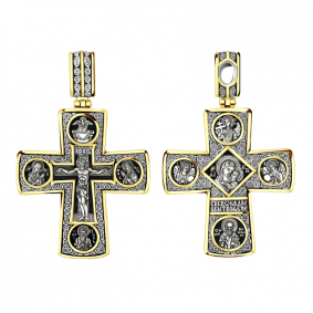 Серебряная подвеска-крест Распятие Христово. Деисус. Апостол Петр. Икона Божией матери Умиление. Архангелы Михаил и Гавриил. Николай Чудотворец ЮЗ Ели 8888 8888 фото