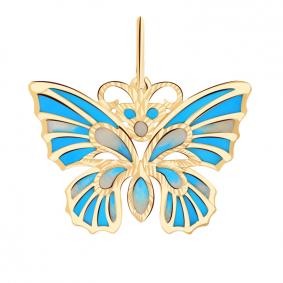 Золотая подвеска Золотые узоры с витражной эмалью 9-749 9-749 фото