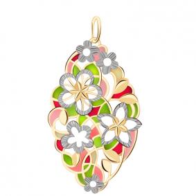 Золотая подвеска Золотые узоры с витражной эмалью 9-754 9-754 фото