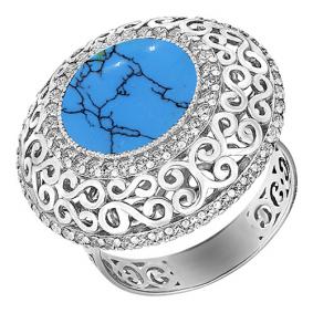 Серебряное кольцо Золотые узоры 90-01-3789-00 с бирюзой и цирконием 90-01-3789-00 фото