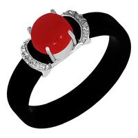 Серебряное кольцо Золотые узоры 90-01-4474-00 с эмалью, цирконием и кораллом 90-01-4474-00 фото