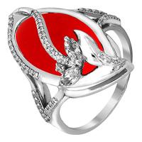 Серебряное кольцо Золотые узоры 90-01-4958-00 с цирконием и кораллом 90-01-4958-00 фото