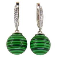 Серебряные серьги Золотые узоры 90-02-1712 с малахитом и цирконием 90-02-1712 фото