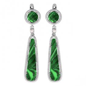 Серебряные серьги Золотые узоры 90-02-3986 с малахитом и цирконием 90-02-3986 фото