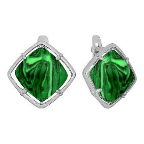 Серебряные серьги Золотые узоры 90-02-4893-00 с малахитом 90-02-4893-00 фото
