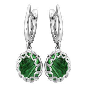 Серебряные серьги Золотые узоры 90-02-5856-00 с малахитом 90-02-5856-00 фото