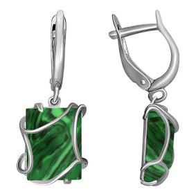 Серебряные серьги Золотые узоры 90-02-5952-00 с малахитом 90-02-5952-00 фото