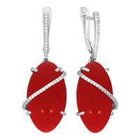 Серебряные серьги Золотые узоры 90-02-6234-00 с цирконием и кораллом 90-02-6234-00 фото