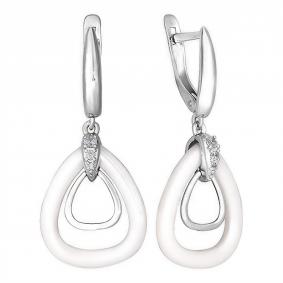 Серебряные серьги Золотые узоры 90-02-6309-00 с керамикой и цирконием 90-02-6309-00 фото