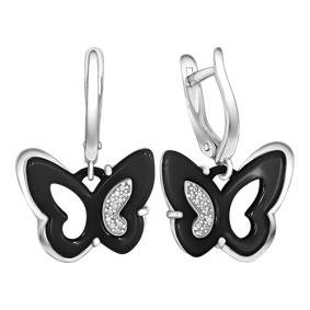 Серебряные серьги Золотые узоры 90-02-6957-00 с керамикой и цирконием 90-02-6957-00 фото