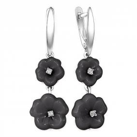 Серебряные серьги Золотые узоры 90-02-7032-00 с керамикой и цирконием 90-02-7032-00 фото