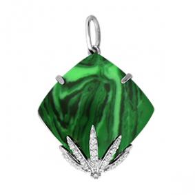 Серебряная подвеска Золотые узоры 90-03-1596 с малахитом и цирконием 90-03-1596 фото