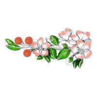 Серебряная брошь Золотые узоры 90-04-0395-00 с эмалью и кораллом 90-04-0395-00 фото