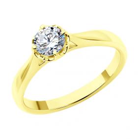 Кольцо из лимонного золота SOKOLOV 9010192-5 с бриллиантом выращенным 9010192-5 фото