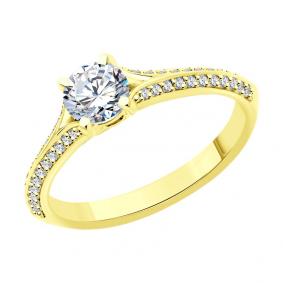 Кольцо из лимонного золота SOKOLOV 9010195-5 с бриллиантом выращенным 9010195-5 фото