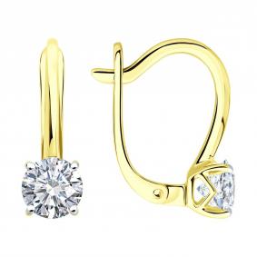 Серьги из лимонного золота SOKOLOV 9020091-2-5 с бриллиантом выращенным 9020091-2-5 фото