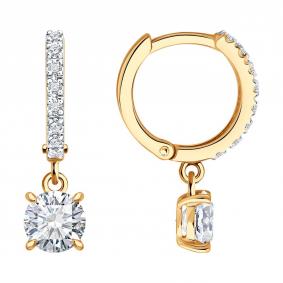 Золотые серьги SOKOLOV 9020101-5 с бриллиантом выращенным 9020101-5 фото