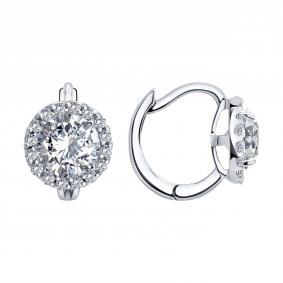 Серьги из белого золота SOKOLOV 9020139-3-5 с алмазом огранённым синт 9020139-3-5 фото