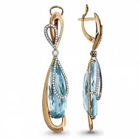 Золотые серьги AQUAMARINE 9044610712 с топазом и бриллиантом 9044610712 фото