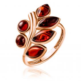 Золотое кольцо Дарвин 910040018aa-к с янтарём 910040018aa-к фото